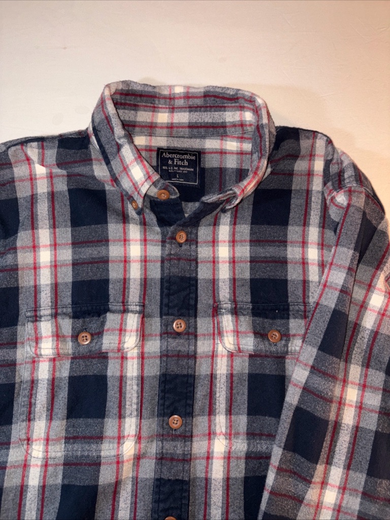 Abercrombie & Fitch Navy, White & Red Plaid Button-Down Shirt